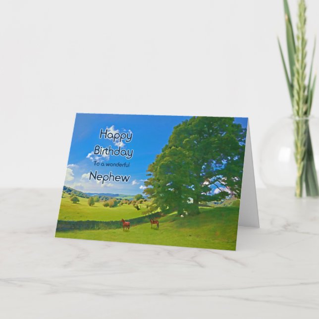 Nephew, a Pastoral landscape Birthday card (Front)