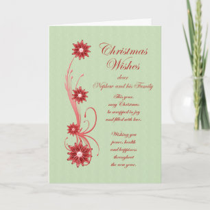 Nephew and Family Christmas Scrolls and Flowers Holiday Card