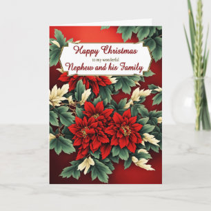 Nephew and his Family Christmas Poinsettias Holiday Card