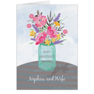 Nephew and Wife Anniversary Jar Vase with Flowers