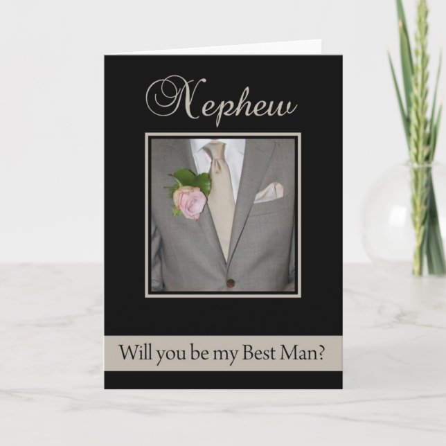 Nephew Best Man request Grey Suit Invitation (Front)