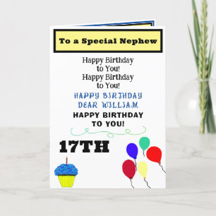 Nephew Birthday Balloons Blue Cupcake NAME Card