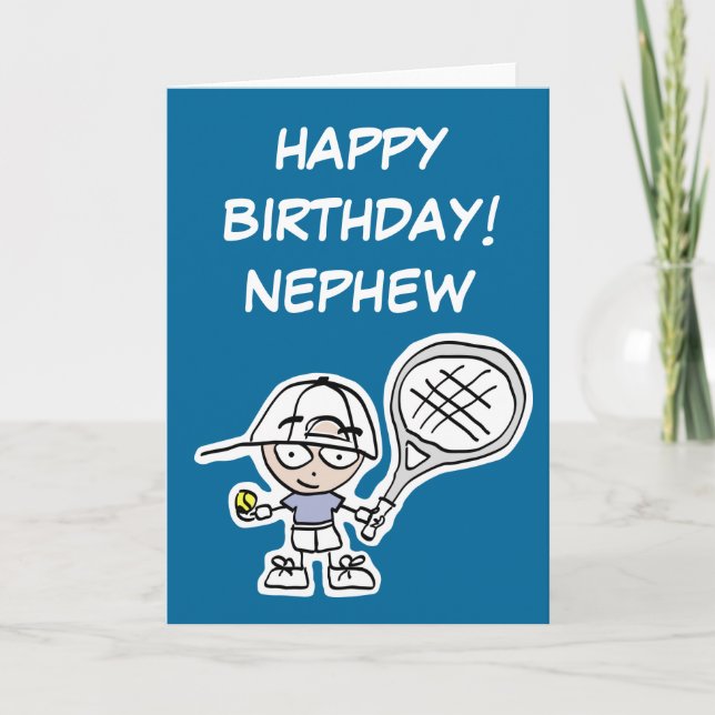 Nephew Birthday card with little tennis boy (Front)