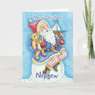 Nephew Christmas Card With Cute Santa And Toys
