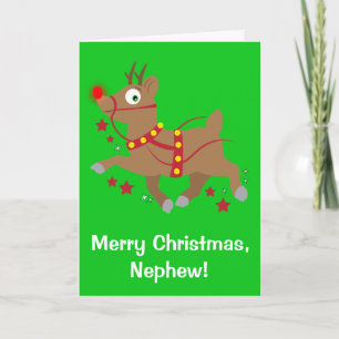 Nephew Christmas with Red-Nosed Reindeer Holiday Card