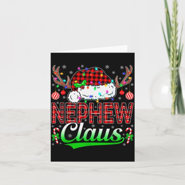 Nephew Claus Christmas Lights Matching Family Xmas Card (Front)
