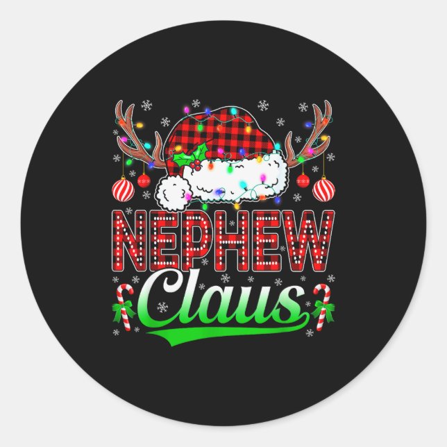 Nephew Claus Christmas Lights Matching Family Xmas Classic Round Sticker (Front)