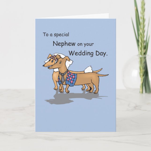 Nephew Daschunds Dogs Wedding Congratulations Card (Front)
