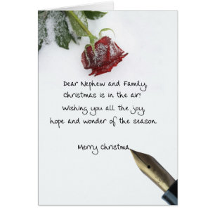 nephew & family christmas letter on snow rose