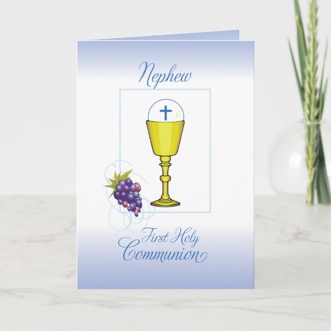Nephew First Communion, Chalice with Host & Grapes Card (Front)