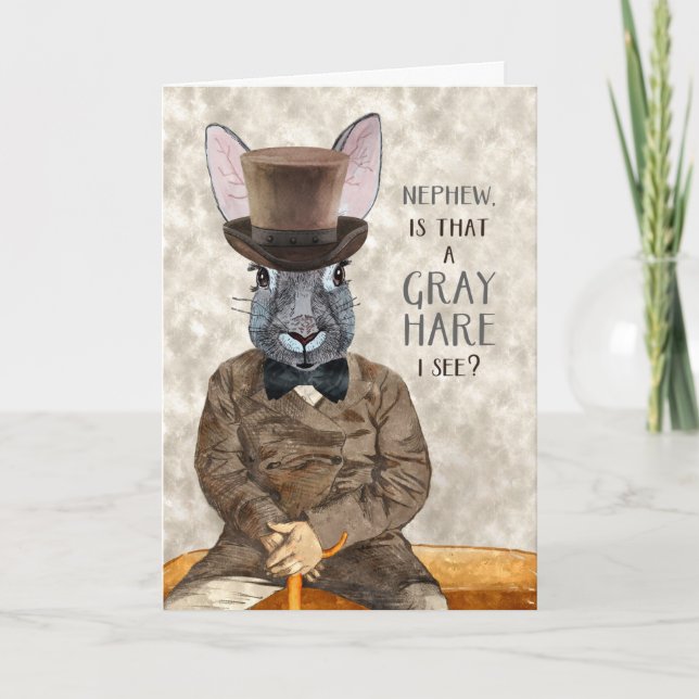 Nephew Funny Birthday Hipster Rabbit Grey Hare Card (Front)