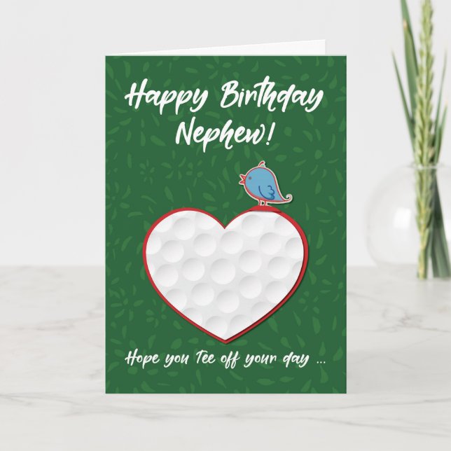 Nephew Golf Sports Heart Birthday Card (Front)