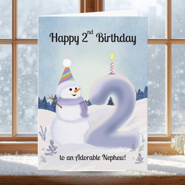 Nephew Happy 2nd Birthday Snowman Building Card (Creator Uploaded)