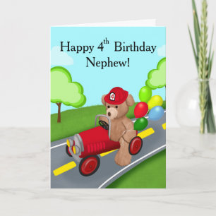Nephew Happy 4th Birthday Teddy Bear Firetruck Card