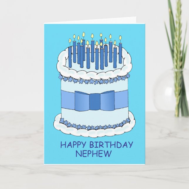 Nephew Happy Birthday Cake and Candles Card (Front)