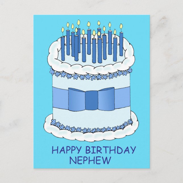 Nephew Happy Birthday Cake and Candles Postcard (Front)