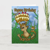 Nephew Happy Birthday with monkey holding cake