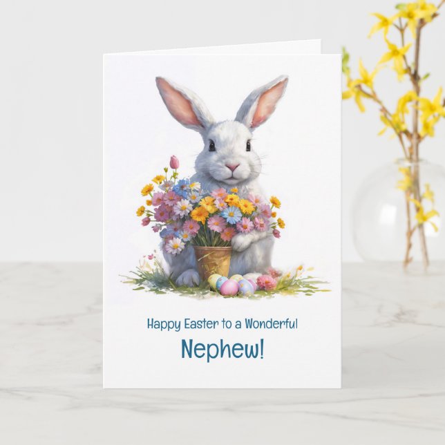 Nephew Happy Easter with Cute Bunny  Card (Yellow Flower)