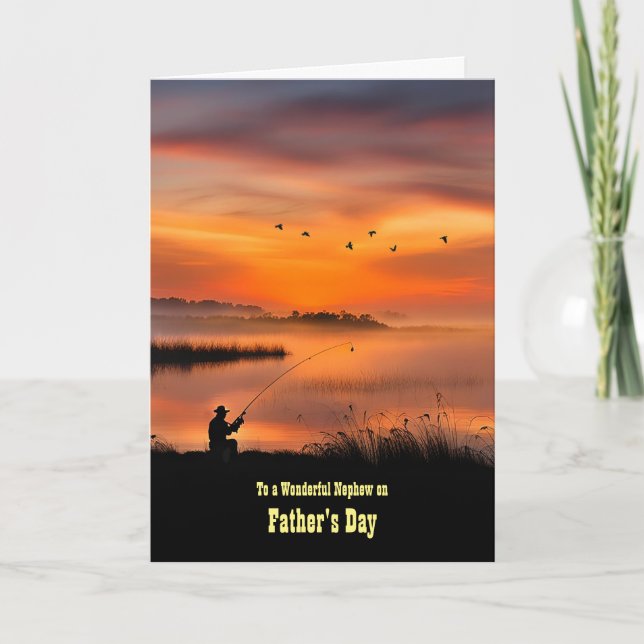 Nephew Happy Fathers Day Fisherman at Sunset Card (Front)