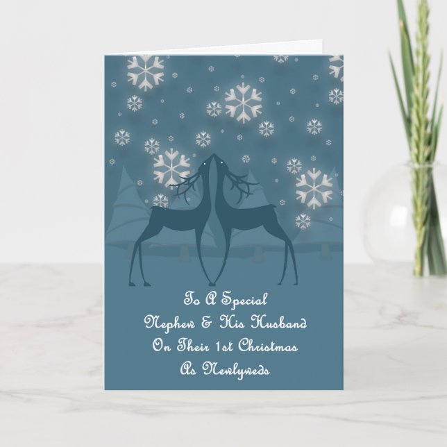 Nephew & His Husband Reindeer Christmas Holiday Card (Front)