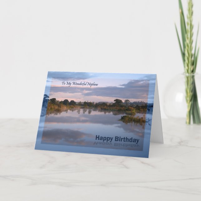 Nephew, Lake at dawn Birthday card (Front)
