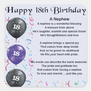 Nephew Poem  -  18th Birthday Square Sticker