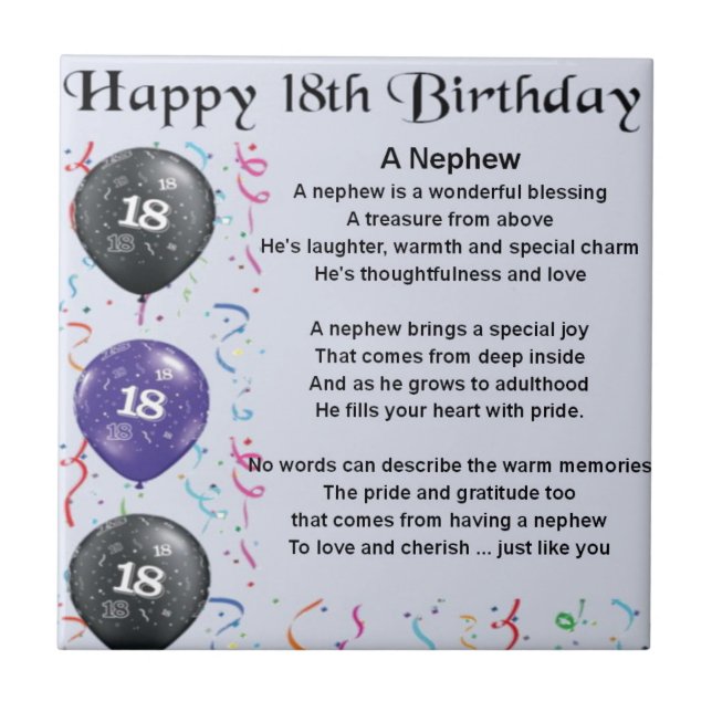 Nephew Poem  -  18th Birthday Tile (Front)