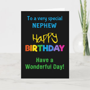 Nephew Rainbow Colours on Black Birthday Card