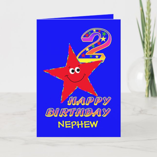 Nephew Red Star 2nd Birthday Cards (Front)