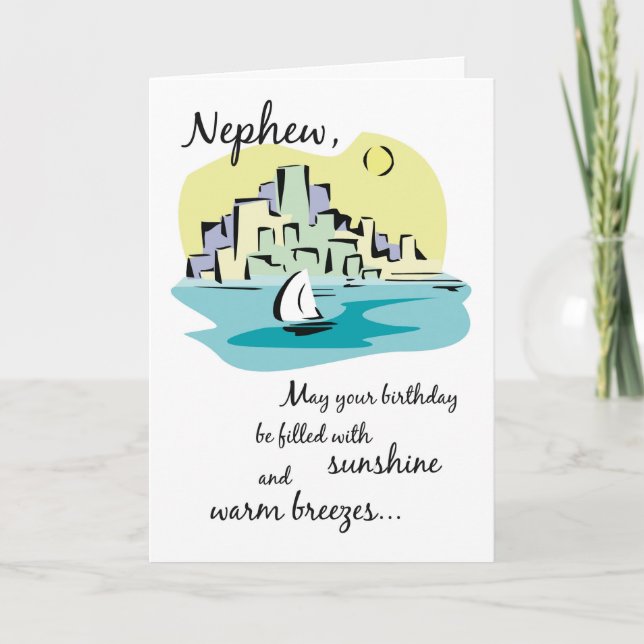 Nephew Sailboat City Birthday Card (Front)