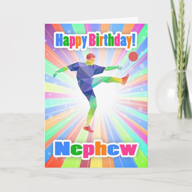 Nephew, Soccer Player Birthday Colorful Abstract Card (Front)