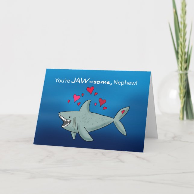 Nephew Valentines Day Shark With Hearts Card (Front)