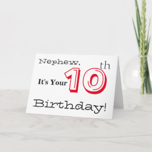 Nephew's 10th birthday greeting in red and black. card