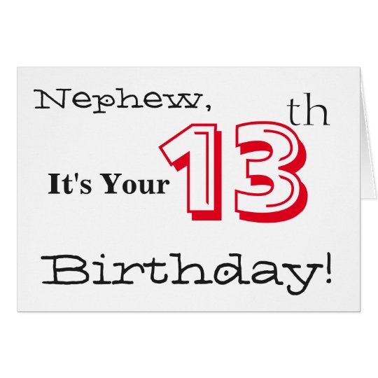 Nephew's 13th birthday greeting in red and black. card