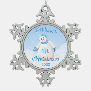 Nephew's 1st Christmas Keepsake Snowflake Pewter Christmas Ornament