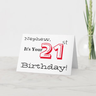 Nephew's 21st birthday greeting in red and black. card