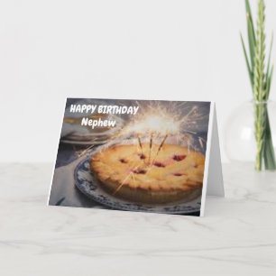 **NEPHEW''S BIRTHDAY** PIE WITH SPARKERS CARD