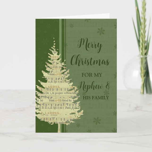 Nephew's Family Merry Christmas Christmas Tree Holiday Card (Front)