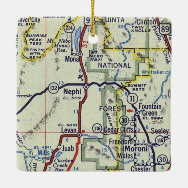 Nephi Utah Retro Map Ceramic Ornament (Back)
