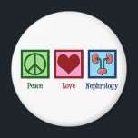 Nephrologist Peace Love Nephrology Office Magnet<br><div class="desc">A beautiful nephrologist gift for a kidney specialist. Peace Love Nephrology design for your favorite doctor or nurse in that medical department featuring a peace sign,  heart,  and a drawing of pink kidneys.</div>