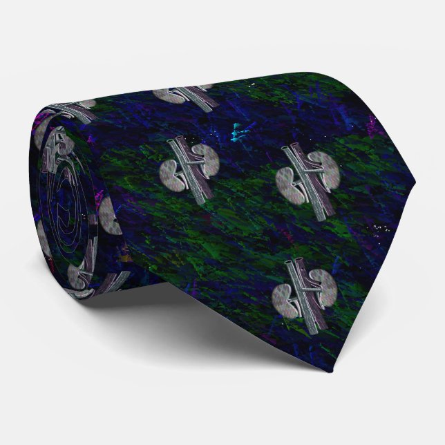 Nephrologist Tie Unique Artsy Design Blue Green (Rolled)