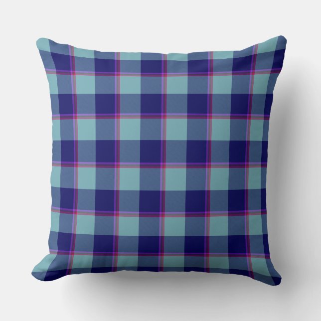 Neptune and Gulf Blue Plaid Cushion (Front)