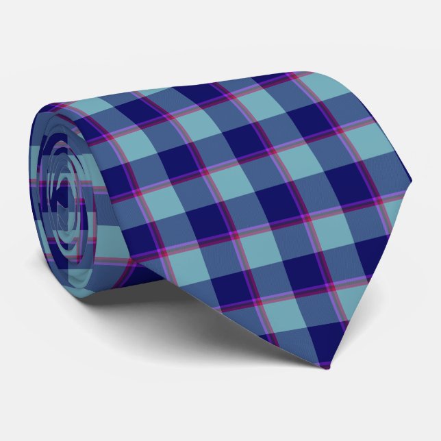 Neptune and Gulf Blue Plaid Neck Tie (Rolled)