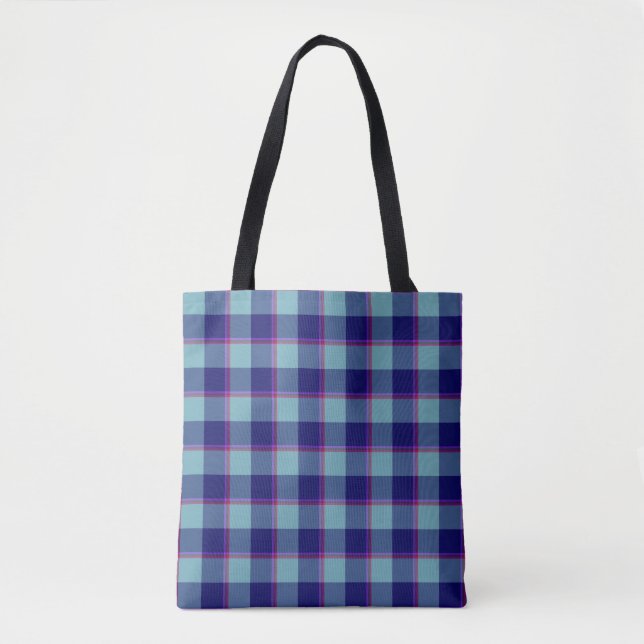 Neptune and Gulf Blue Plaid Tote Bag (Front)