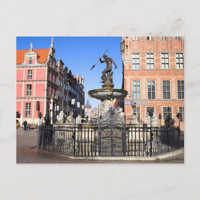 Neptune Fountain in the City of Gdansk Postcard (Front)
