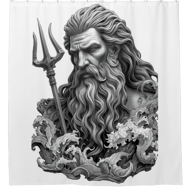 Neptune God - Black Marble Art Shower Curtain (Front)