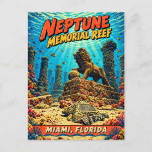 Neptune Memorial Reef Miami Florida Retro Travel Postcard