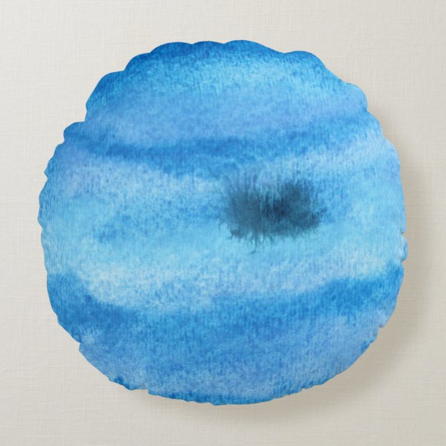Neptune Planet Watercolor Round Pillow (Front)