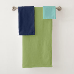 Neptune, Seashell, Green and Navy Stripes  Bath Towel Set