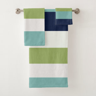 Neptune, Seashell, Green and Navy Stripes Bath Towel Set